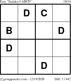 The grouppuzzles.com Easy Sudoku-4-ABCD puzzle for Saturday December 19, 2020