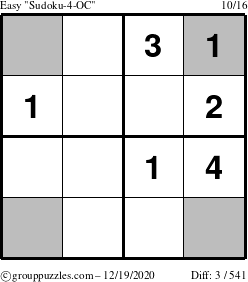 The grouppuzzles.com Easy Sudoku-4-OC puzzle for Saturday December 19, 2020