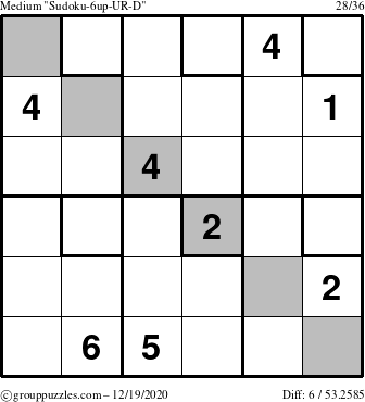 The grouppuzzles.com Medium Sudoku-6up-UR-D puzzle for Saturday December 19, 2020