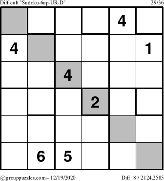 The grouppuzzles.com Difficult Sudoku-6up-UR-D puzzle for Saturday December 19, 2020