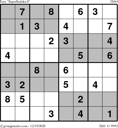 The grouppuzzles.com Easy SuperSudoku-8 puzzle for Saturday December 19, 2020