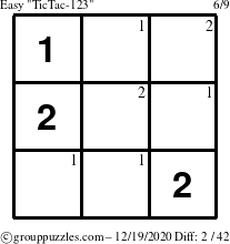 The grouppuzzles.com Easy TicTac-123 puzzle for Saturday December 19, 2020 with the first 2 steps marked