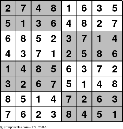 The grouppuzzles.com Answer grid for the SuperSudoku-8 puzzle for Saturday December 19, 2020