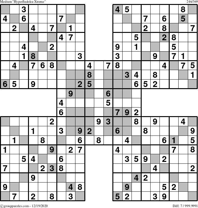 The grouppuzzles.com Medium HyperSudoku-Xtreme puzzle for Saturday December 19, 2020