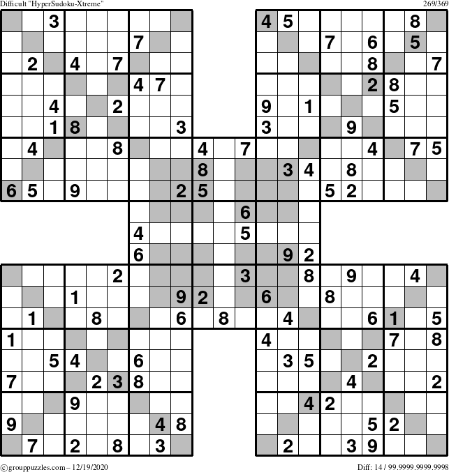 The grouppuzzles.com Difficult HyperSudoku-Xtreme puzzle for Saturday December 19, 2020