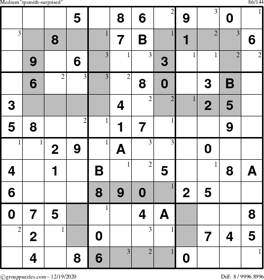 The grouppuzzles.com Medium tpsmith-surprised puzzle for Saturday December 19, 2020 with the first 3 steps marked