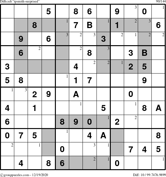 The grouppuzzles.com Difficult tpsmith-surprised puzzle for Saturday December 19, 2020 with the first 3 steps marked