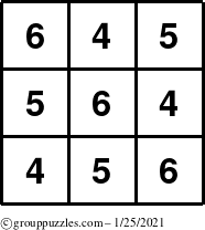 The grouppuzzles.com Answer grid for the TicTac-456 puzzle for Monday January 25, 2021