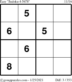 The grouppuzzles.com Easy Sudoku-4-5678 puzzle for Monday January 25, 2021