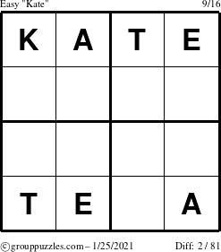 The grouppuzzles.com Easy Kate puzzle for Monday January 25, 2021