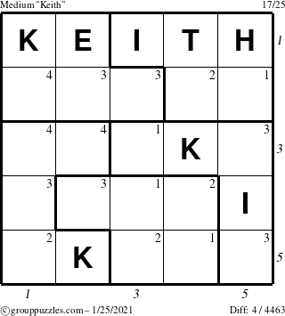 The grouppuzzles.com Medium Keith puzzle for Monday January 25, 2021, suitable for printing, with all 4 steps marked