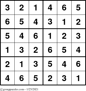 The grouppuzzles.com Answer grid for the Sudoku-Junior puzzle for Monday January 25, 2021