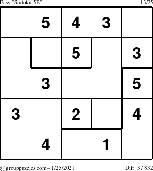 The grouppuzzles.com Easy Sudoku-5B puzzle for Monday January 25, 2021