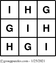 The grouppuzzles.com Answer grid for the TicTac-GHI puzzle for Monday January 25, 2021