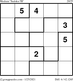 The grouppuzzles.com Medium Sudoku-5B puzzle for Monday January 25, 2021