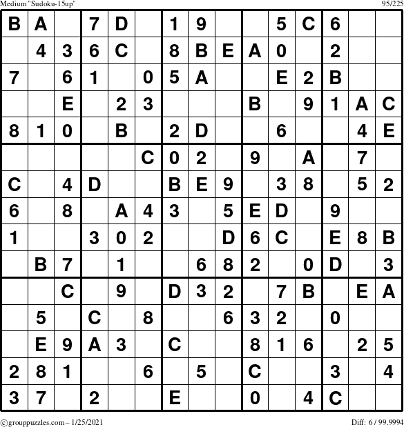 The grouppuzzles.com Medium Sudoku-15up puzzle for Monday January 25, 2021