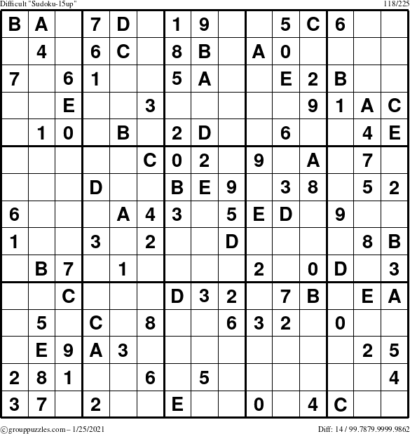 The grouppuzzles.com Difficult Sudoku-15up puzzle for Monday January 25, 2021