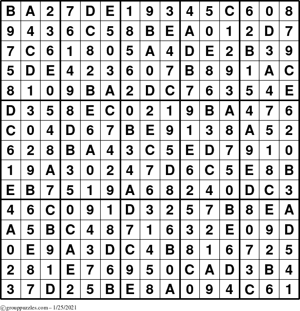 The grouppuzzles.com Answer grid for the Sudoku-15up puzzle for Monday January 25, 2021