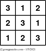 The grouppuzzles.com Answer grid for the TicTac-123 puzzle for Tuesday January 5, 2021