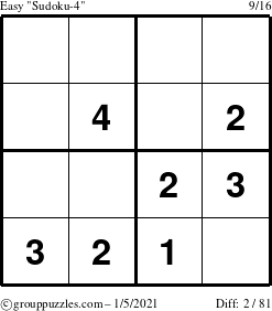 The grouppuzzles.com Easy Sudoku-4 puzzle for Tuesday January 5, 2021