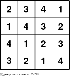 The grouppuzzles.com Answer grid for the Sudoku-4 puzzle for Tuesday January 5, 2021