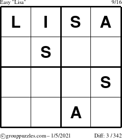 The grouppuzzles.com Easy Lisa puzzle for Tuesday January 5, 2021