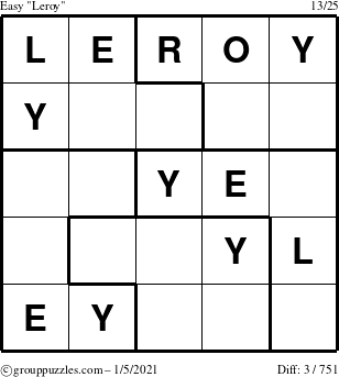 The grouppuzzles.com Easy Leroy puzzle for Tuesday January 5, 2021