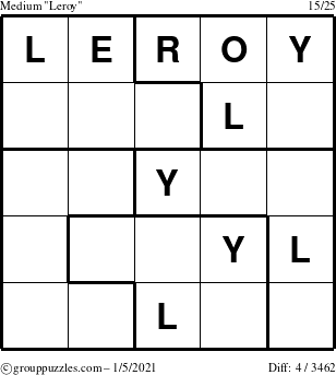 The grouppuzzles.com Medium Leroy puzzle for Tuesday January 5, 2021