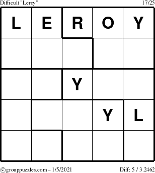 The grouppuzzles.com Difficult Leroy puzzle for Tuesday January 5, 2021