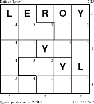 The grouppuzzles.com Difficult Leroy puzzle for Tuesday January 5, 2021 with all 5 steps marked