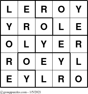 The grouppuzzles.com Answer grid for the Leroy puzzle for Tuesday January 5, 2021