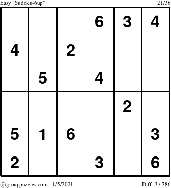 The grouppuzzles.com Easy Sudoku-6up puzzle for Tuesday January 5, 2021