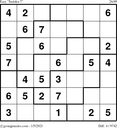 The grouppuzzles.com Easy Sudoku-7 puzzle for Tuesday January 5, 2021