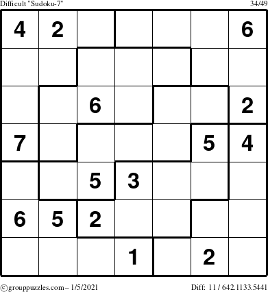 The grouppuzzles.com Difficult Sudoku-7 puzzle for Tuesday January 5, 2021