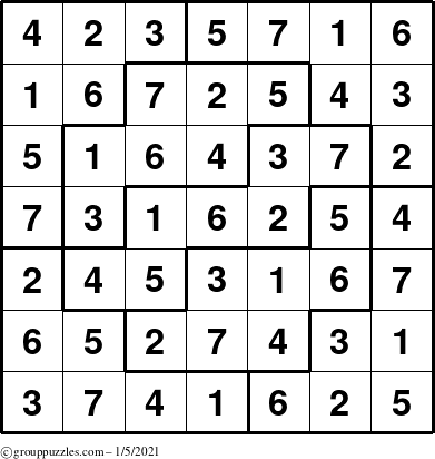 The grouppuzzles.com Answer grid for the Sudoku-7 puzzle for Tuesday January 5, 2021