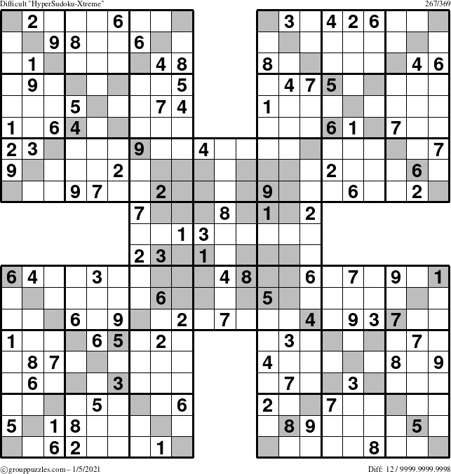 The grouppuzzles.com Difficult HyperSudoku-Xtreme puzzle for Tuesday January 5, 2021