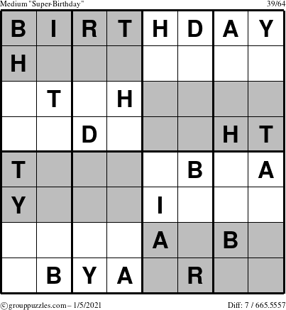 The grouppuzzles.com Medium Super-Birthday puzzle for Tuesday January 5, 2021