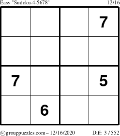 The grouppuzzles.com Easy Sudoku-4-5678 puzzle for Wednesday December 16, 2020