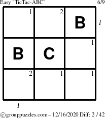 The grouppuzzles.com Easy TicTac-ABC puzzle for Wednesday December 16, 2020 with all 2 steps marked