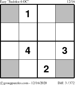 The grouppuzzles.com Easy Sudoku-4-OC puzzle for Wednesday December 16, 2020