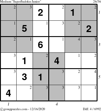 The grouppuzzles.com Medium SuperSudoku-Junior puzzle for Wednesday December 16, 2020 with all 4 steps marked