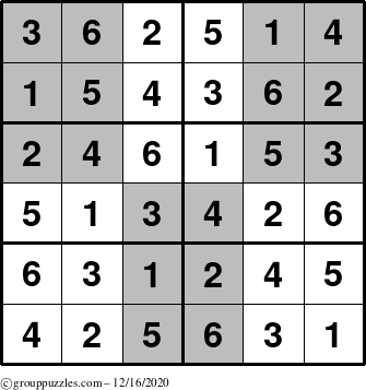 The grouppuzzles.com Answer grid for the SuperSudoku-Junior puzzle for Wednesday December 16, 2020