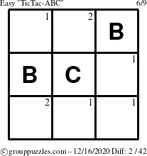 The grouppuzzles.com Easy TicTac-ABC puzzle for Wednesday December 16, 2020 with the first 2 steps marked