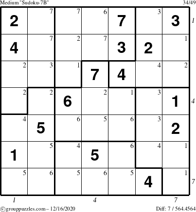 The grouppuzzles.com Medium Sudoku-7B puzzle for Wednesday December 16, 2020 with all 7 steps marked