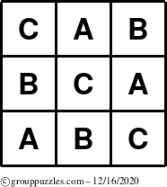 The grouppuzzles.com Answer grid for the TicTac-ABC puzzle for Wednesday December 16, 2020