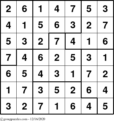 The grouppuzzles.com Answer grid for the Sudoku-7B puzzle for Wednesday December 16, 2020