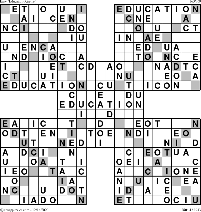 The grouppuzzles.com Easy Education-Xtreme puzzle for Wednesday December 16, 2020