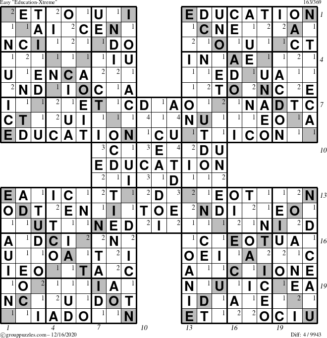 The grouppuzzles.com Easy Education-Xtreme puzzle for Wednesday December 16, 2020 with all 4 steps marked