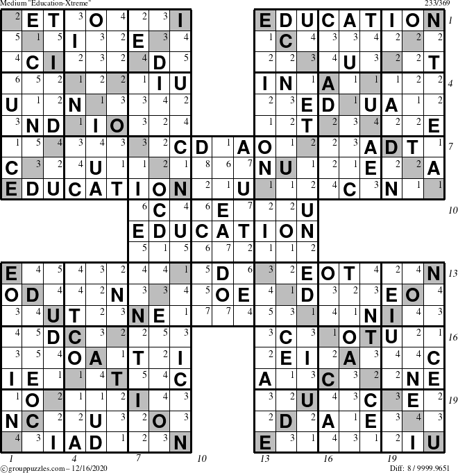 The grouppuzzles.com Medium Education-Xtreme puzzle for Wednesday December 16, 2020, suitable for printing, with all 8 steps marked