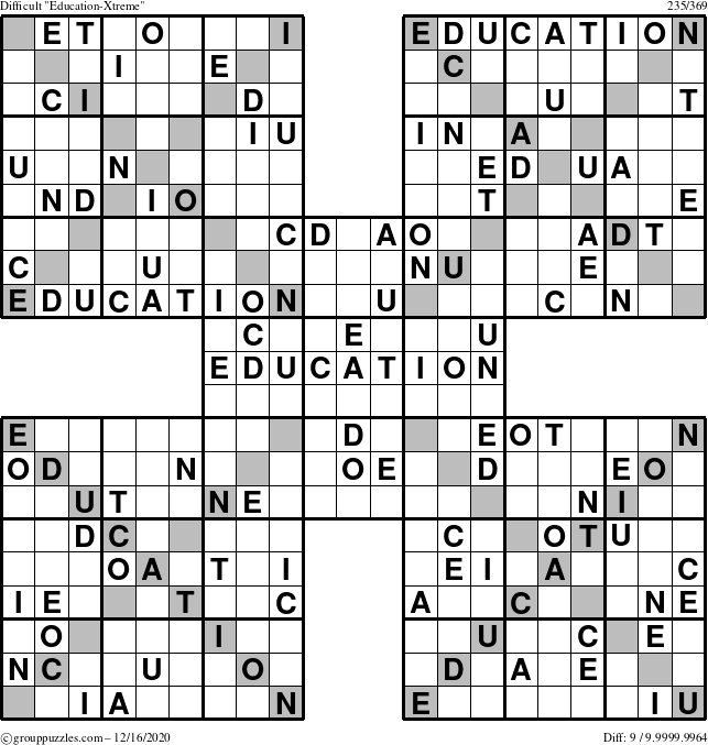 The grouppuzzles.com Difficult Education-Xtreme puzzle for Wednesday December 16, 2020